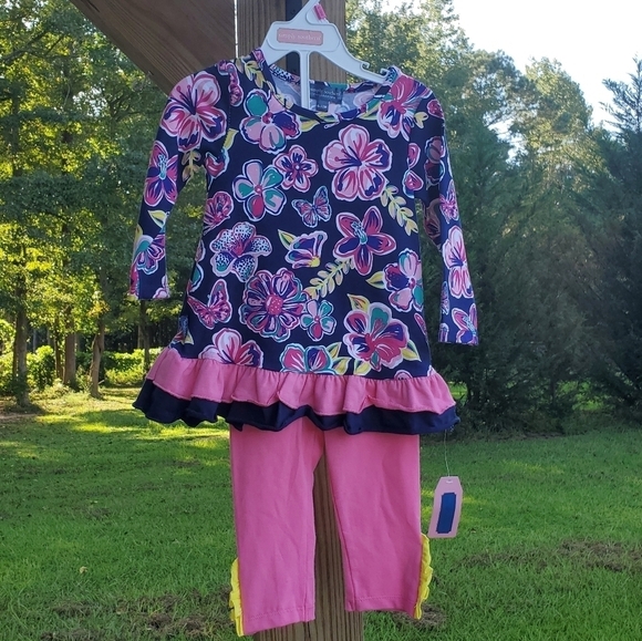 SS navy & pink butterflies & flowers matching set - Picture 2 of 7